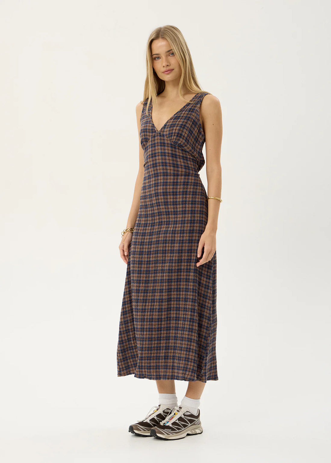 Tully-Seersucker Maxi Dress-Indigo Check