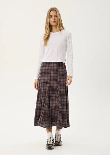 Lana-Seersucker Midi Skirt-Indigo Check
