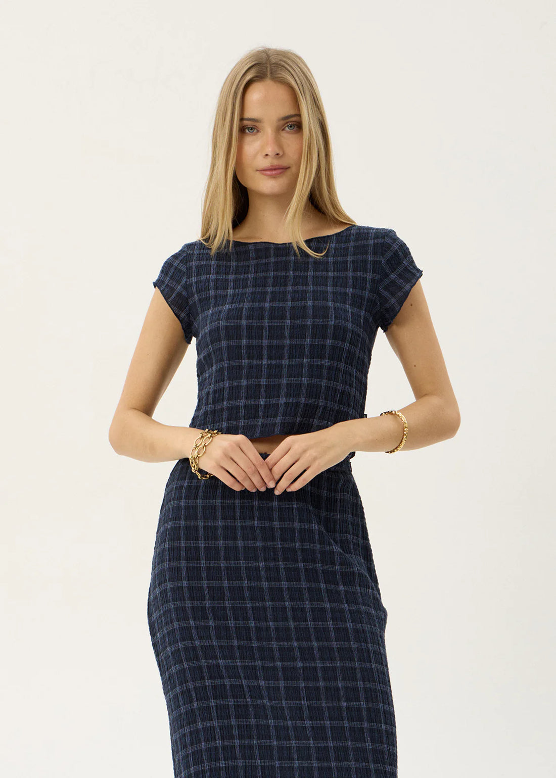 Darcy-Seersucker Top-Midnight Check