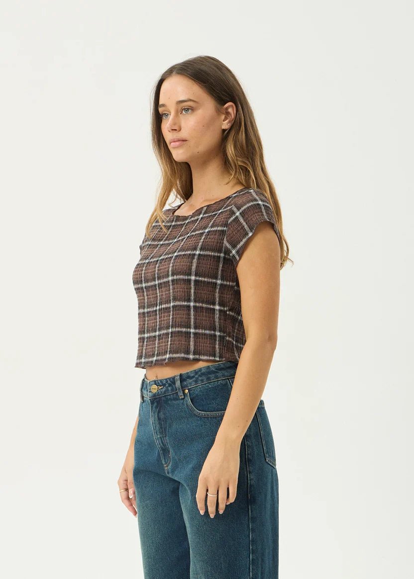 Darcy Seersucker Top - Coffee Check - Margaret River Hemp Co