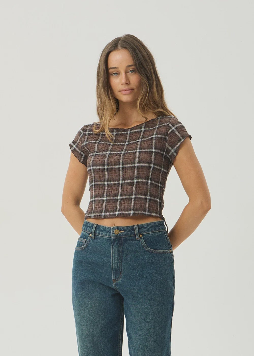 Darcy Seersucker Top - Coffee Check - Margaret River Hemp Co