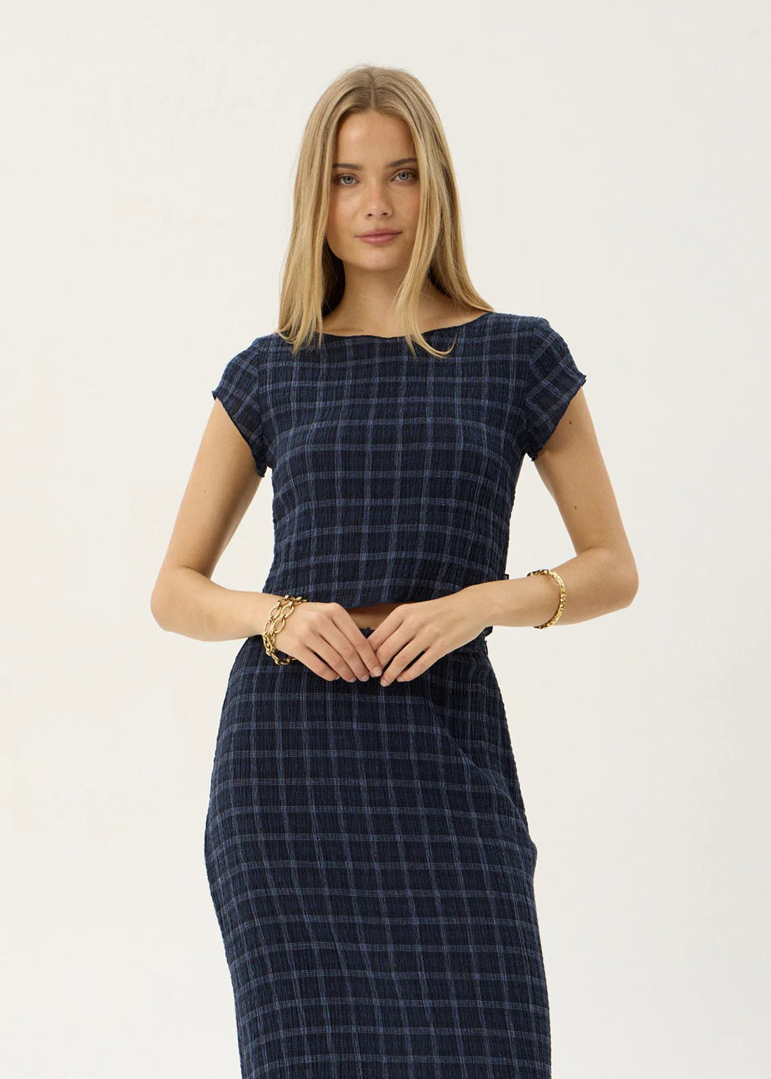 Darcy-Seersucker Top-Midnight Check - Margaret River Hemp Co