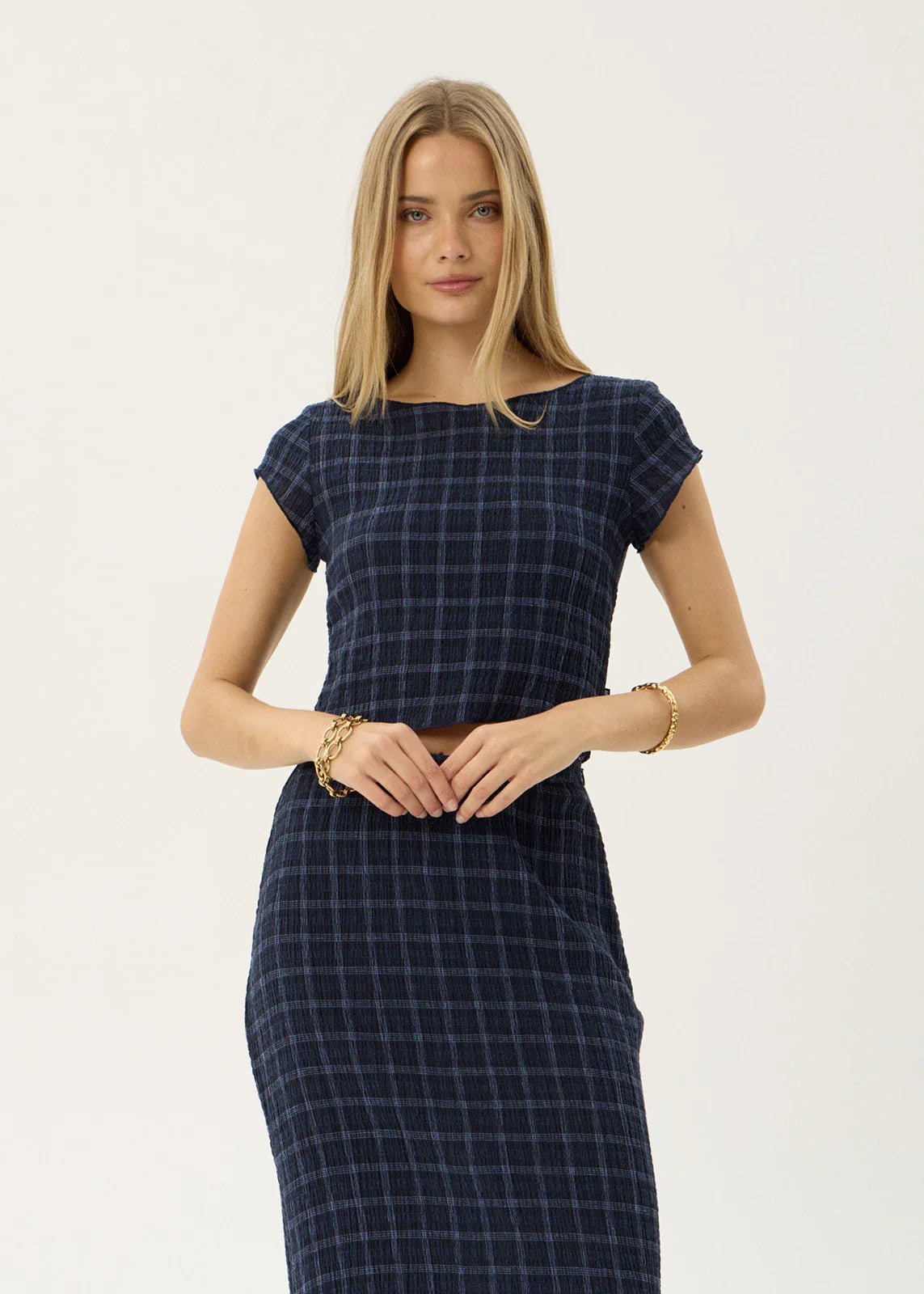 Darcy-Seersucker Top-Midnight Check - Margaret River Hemp Co
