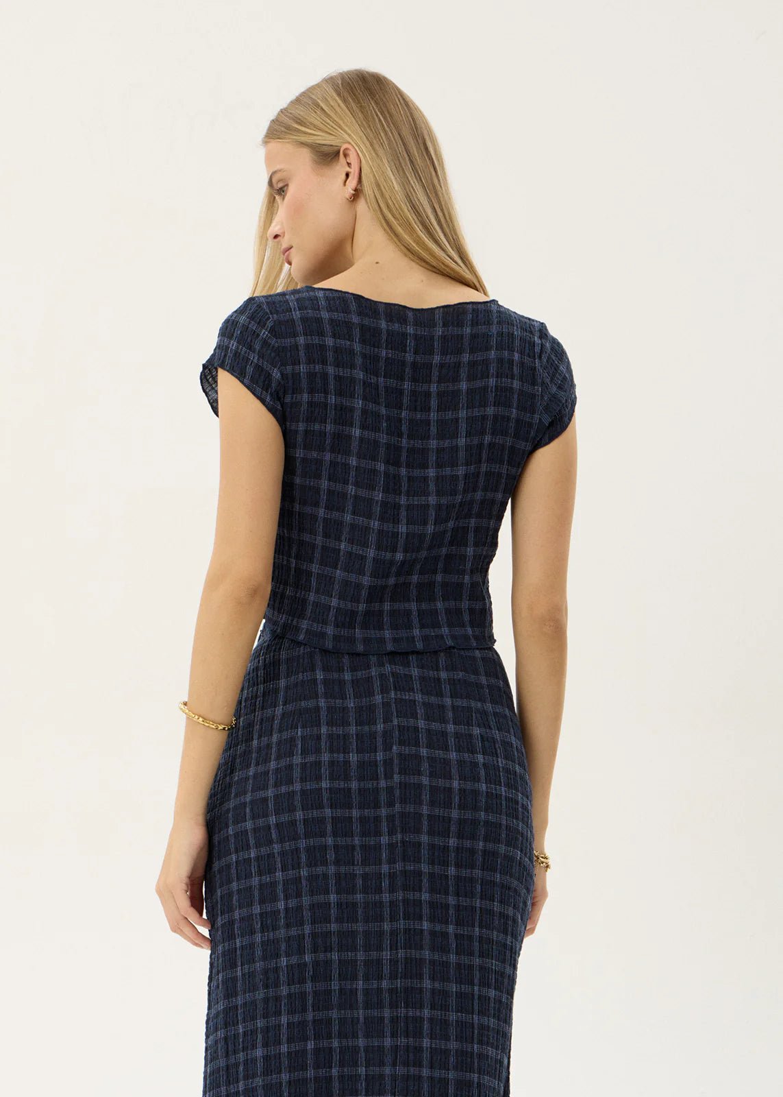 Darcy-Seersucker Top-Midnight Check - Margaret River Hemp Co