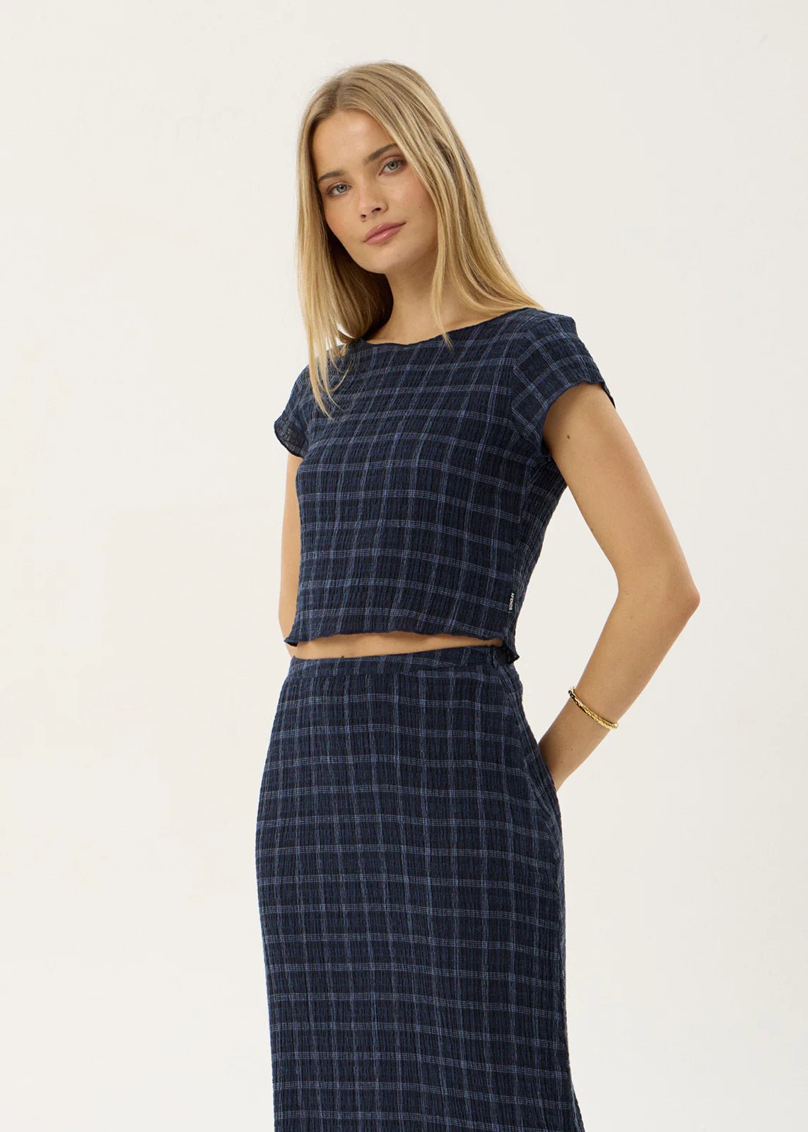 Darcy-Seersucker Top-Midnight Check - Margaret River Hemp Co