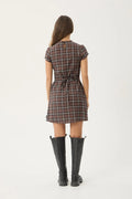 Elodie - Seersucker Mini Dress - Coffee Check - Margaret River Hemp Co