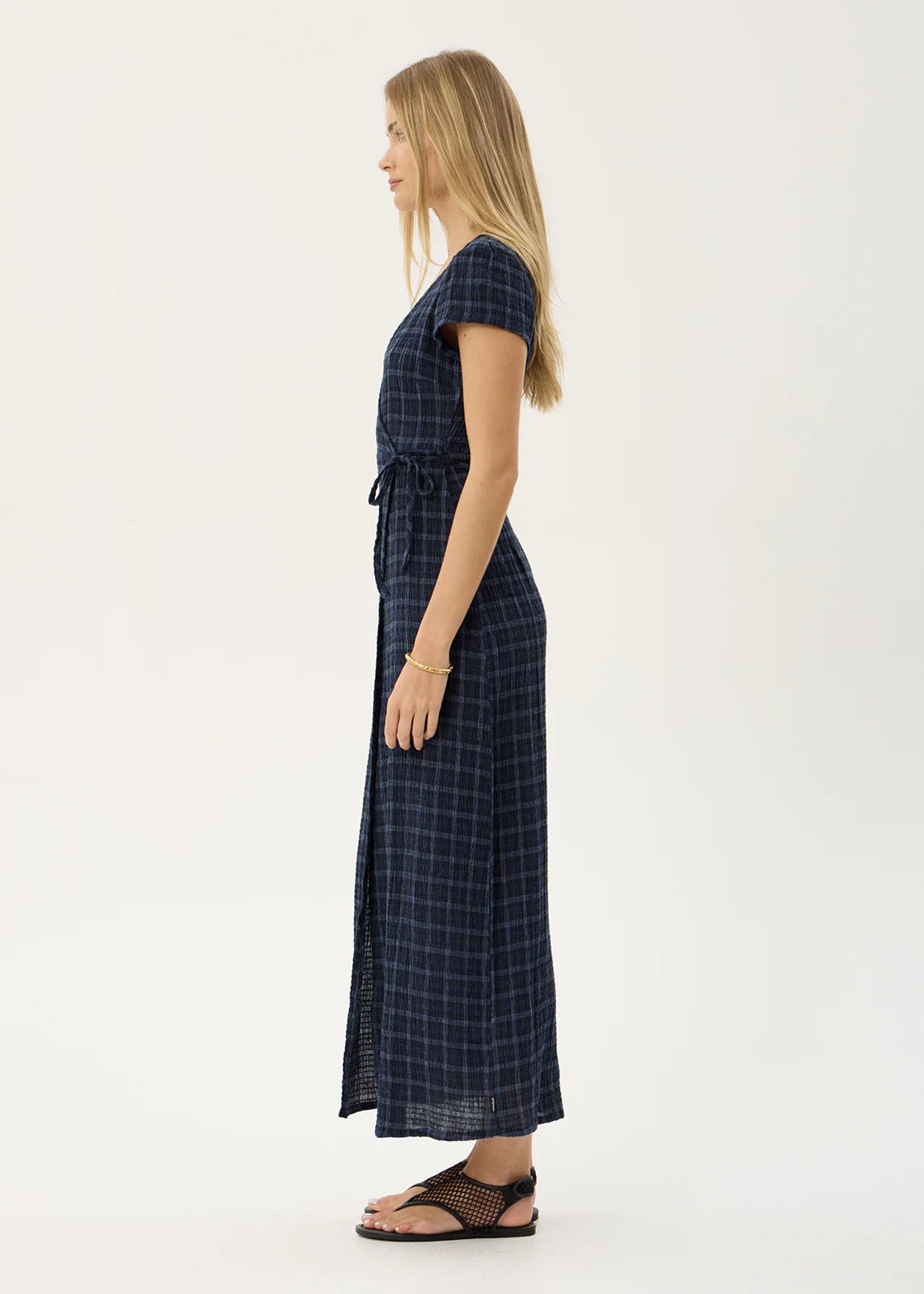 Felicity-Seersucker Maxi Dress-Midnight Check - Margaret River Hemp Co