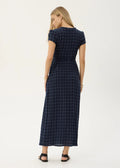 Felicity-Seersucker Maxi Dress-Midnight Check - Margaret River Hemp Co