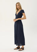 Felicity-Seersucker Maxi Dress-Midnight Check - Margaret River Hemp Co