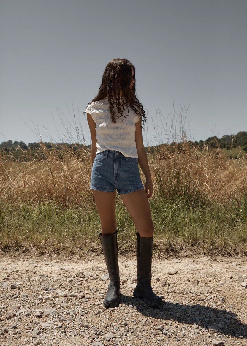 Focus Mock Neck Top - White - Margaret River Hemp Co