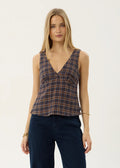 Giselle-Seersucker Top-Indigo Check - Margaret River Hemp Co
