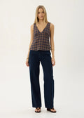 Giselle-Seersucker Top-Indigo Check - Margaret River Hemp Co