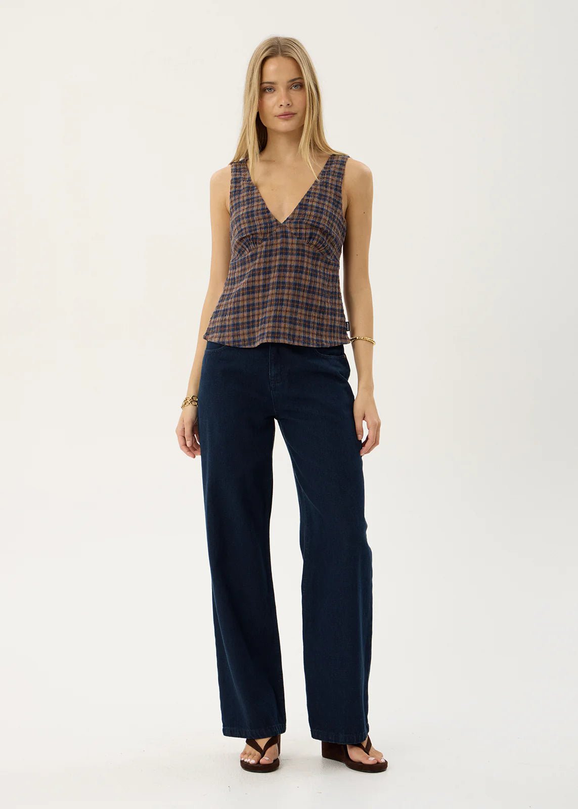 Giselle-Seersucker Top-Indigo Check - Margaret River Hemp Co