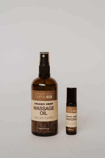 Heavenly Hemp Bundle - Massage Oil & Chamomile Pure Essence Roll On