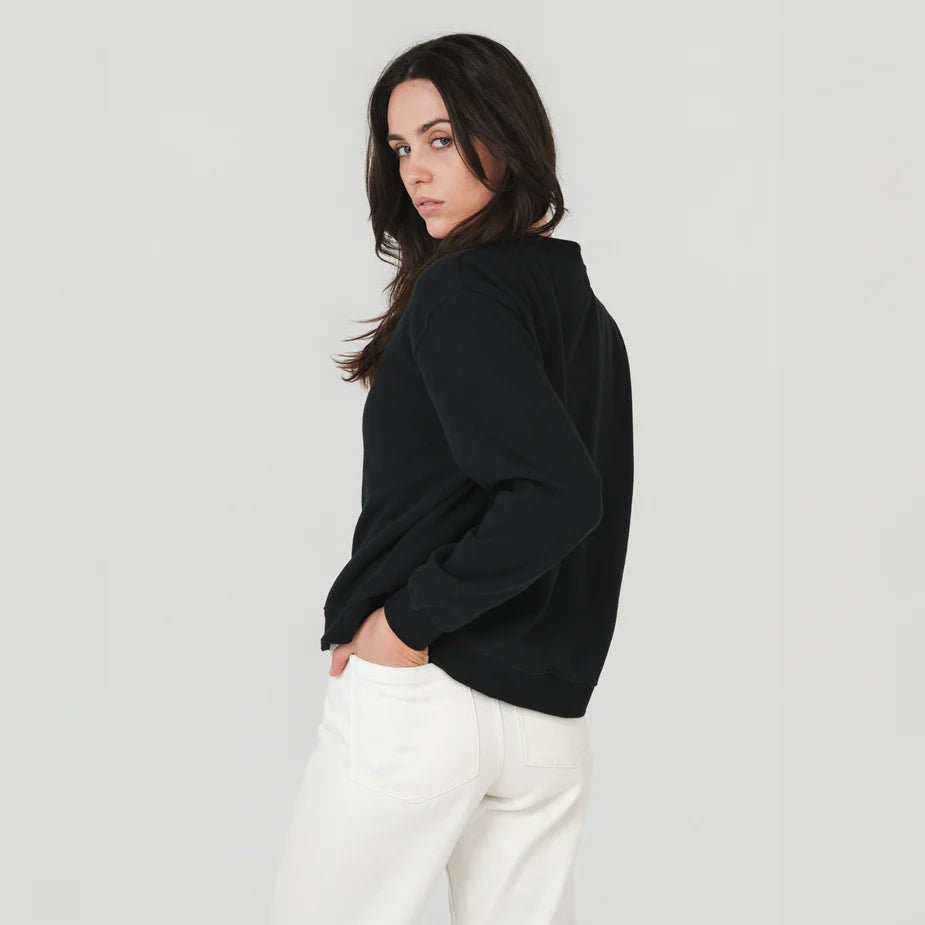 Ladies Crew Neck Sweatshirt - Black - Margaret River Hemp Co