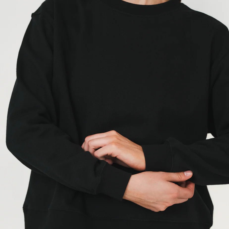 Ladies Crew Neck Sweatshirt - Black - Margaret River Hemp Co