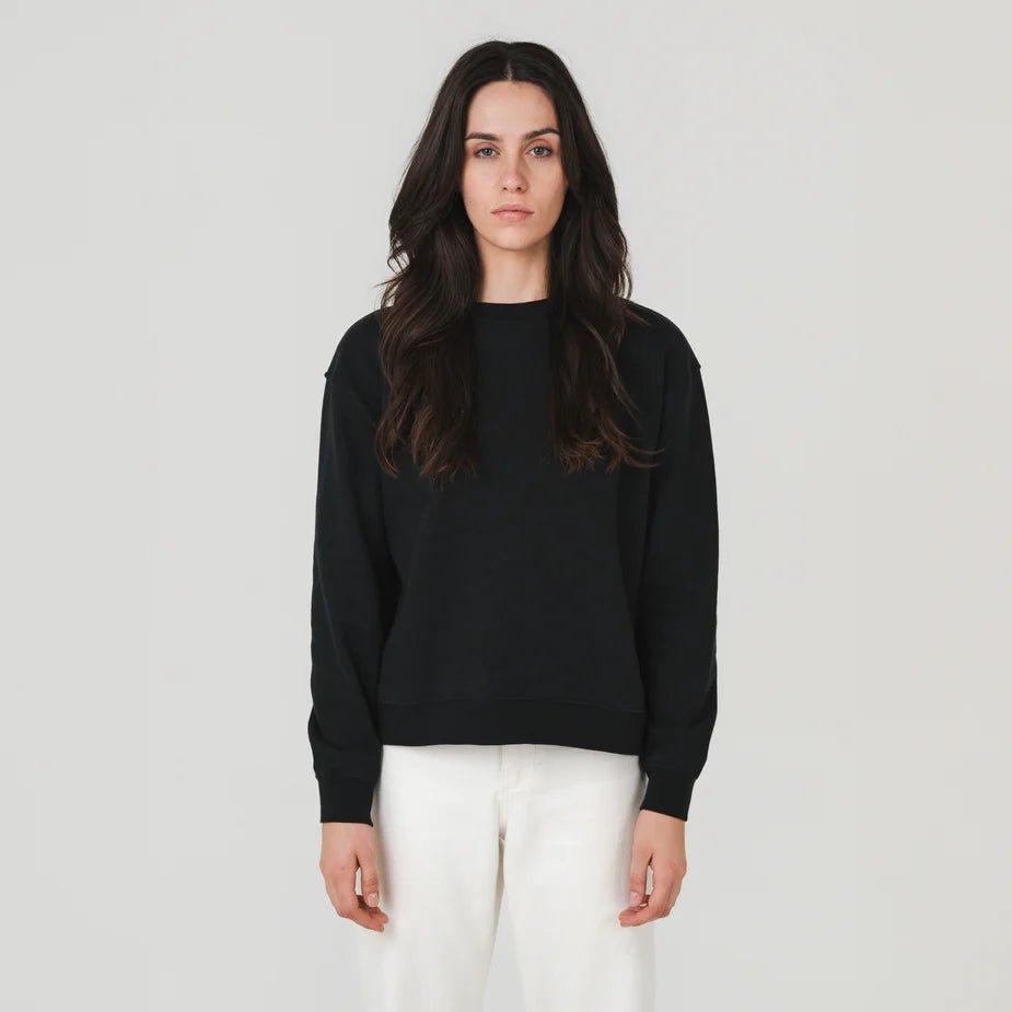 Ladies Crew Neck Sweatshirt - Black - Margaret River Hemp Co
