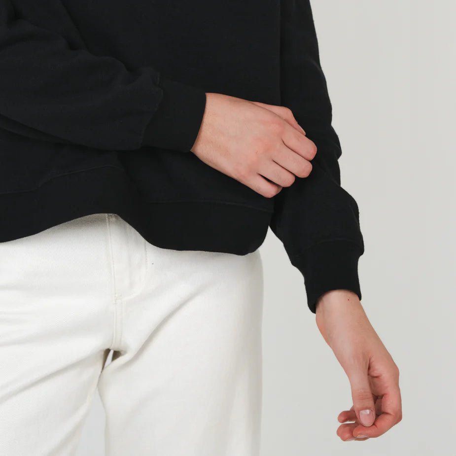 Ladies Crew Neck Sweatshirt - Black - Margaret River Hemp Co