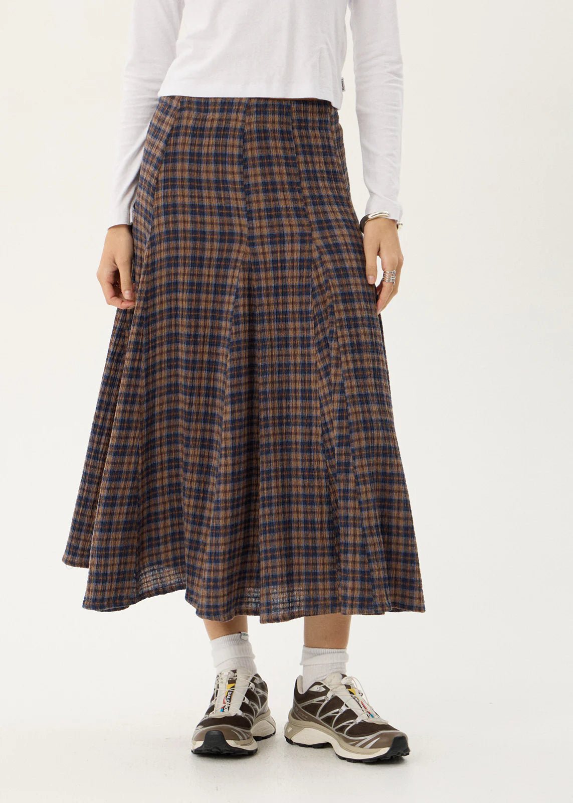Lana-Seersucker Midi Skirt-Indigo Check - Margaret River Hemp Co