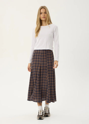 Lana-Seersucker Midi Skirt-Indigo Check - Margaret River Hemp Co