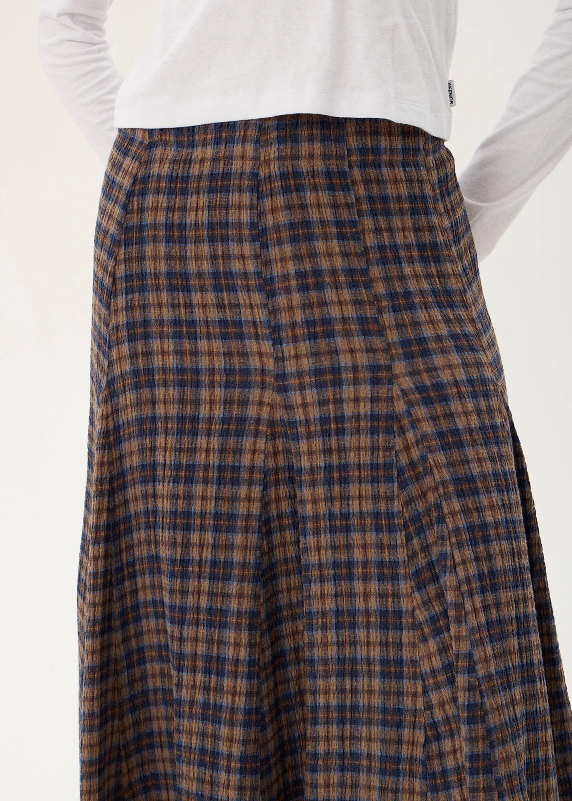 Lana-Seersucker Midi Skirt-Indigo Check - Margaret River Hemp Co