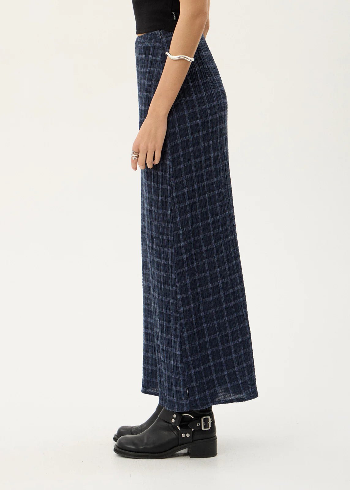 Lita-Seersucker Maxi Skirt-Midnight Check - Margaret River Hemp Co