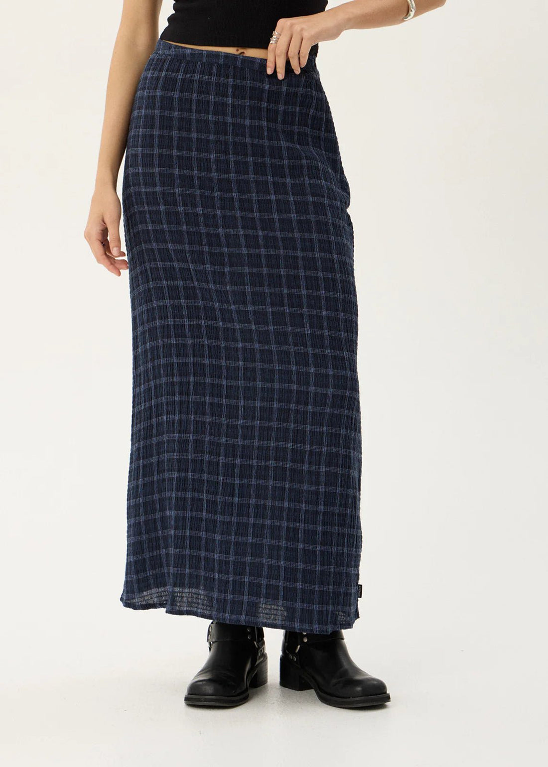 Lita-Seersucker Maxi Skirt-Midnight Check - Margaret River Hemp Co