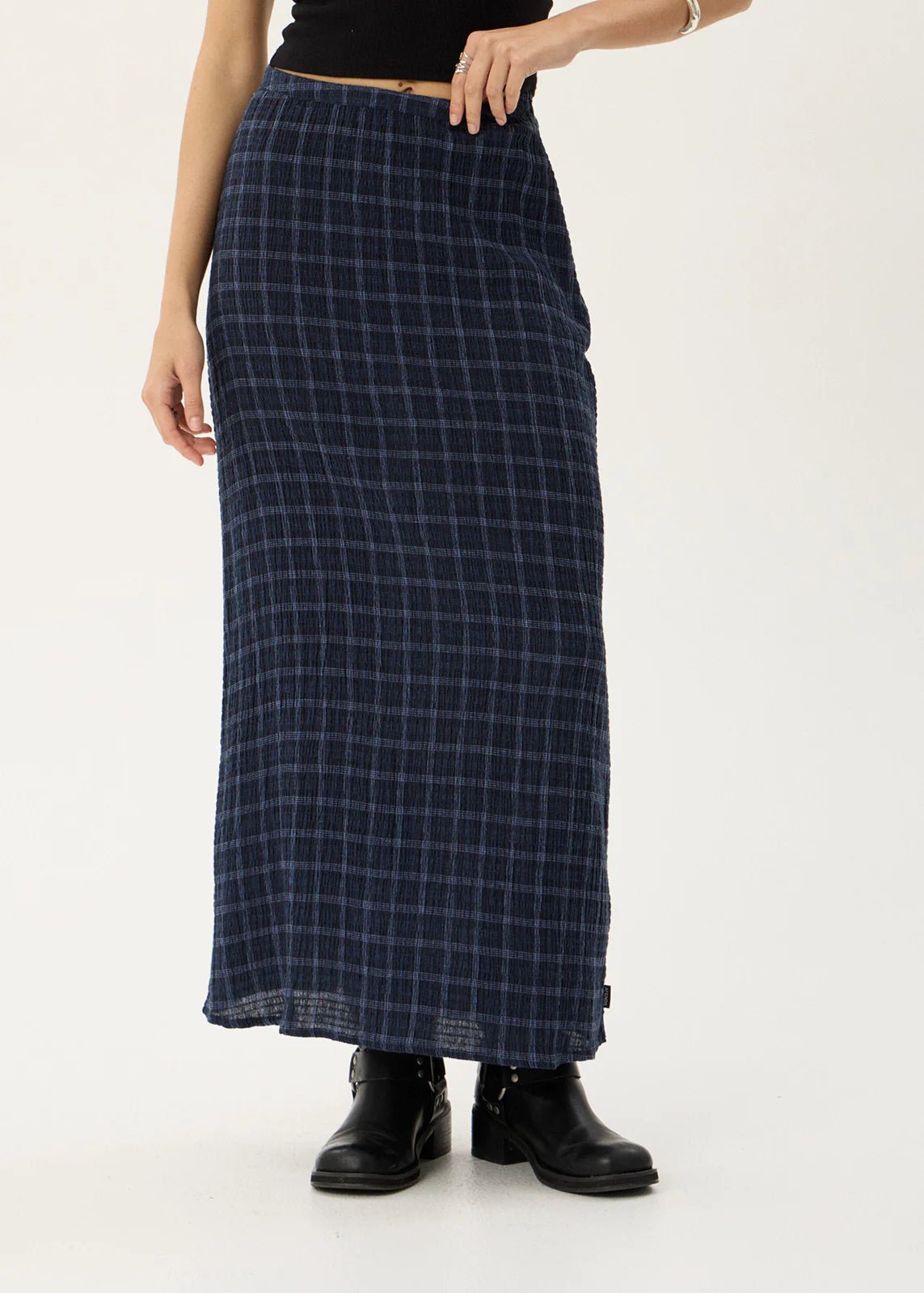 Lita-Seersucker Maxi Skirt-Midnight Check - Margaret River Hemp Co