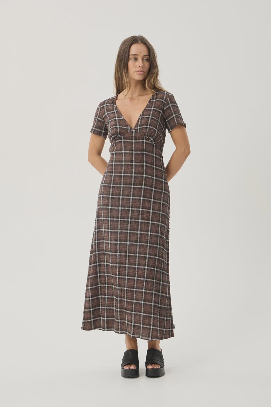 Reverie - Maxi Dress - Coffee Check - Margaret River Hemp Co