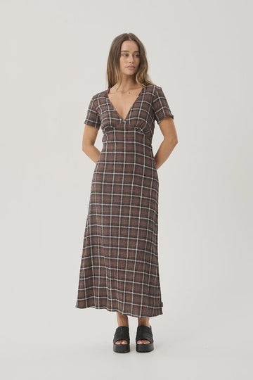 Reverie - Maxi Dress - Coffee Check - Margaret River Hemp Co