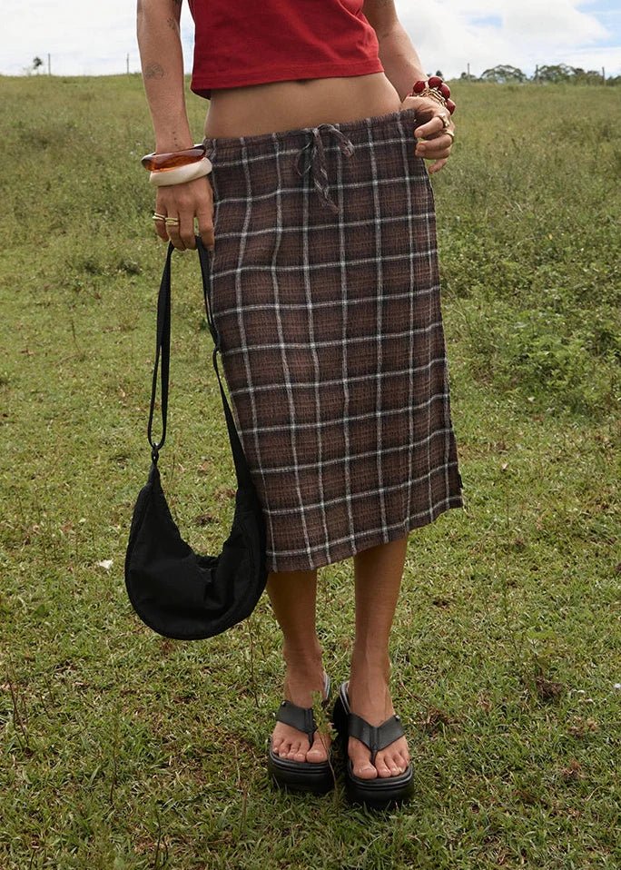 Reverie - Midi Skirt - Coffee Check - Margaret River Hemp Co