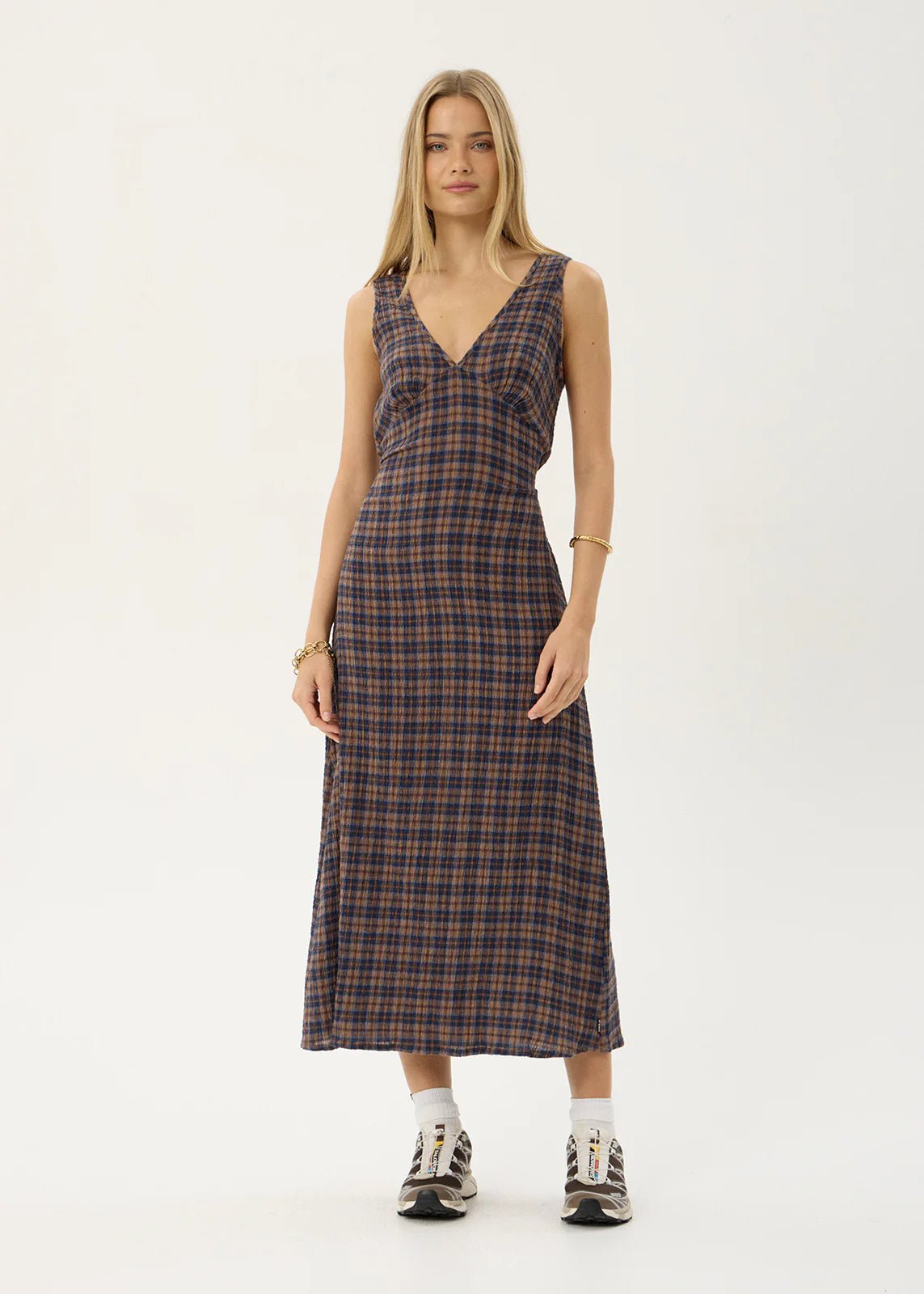 Tully-Seersucker Maxi Dress-Indigo Check - Margaret River Hemp Co