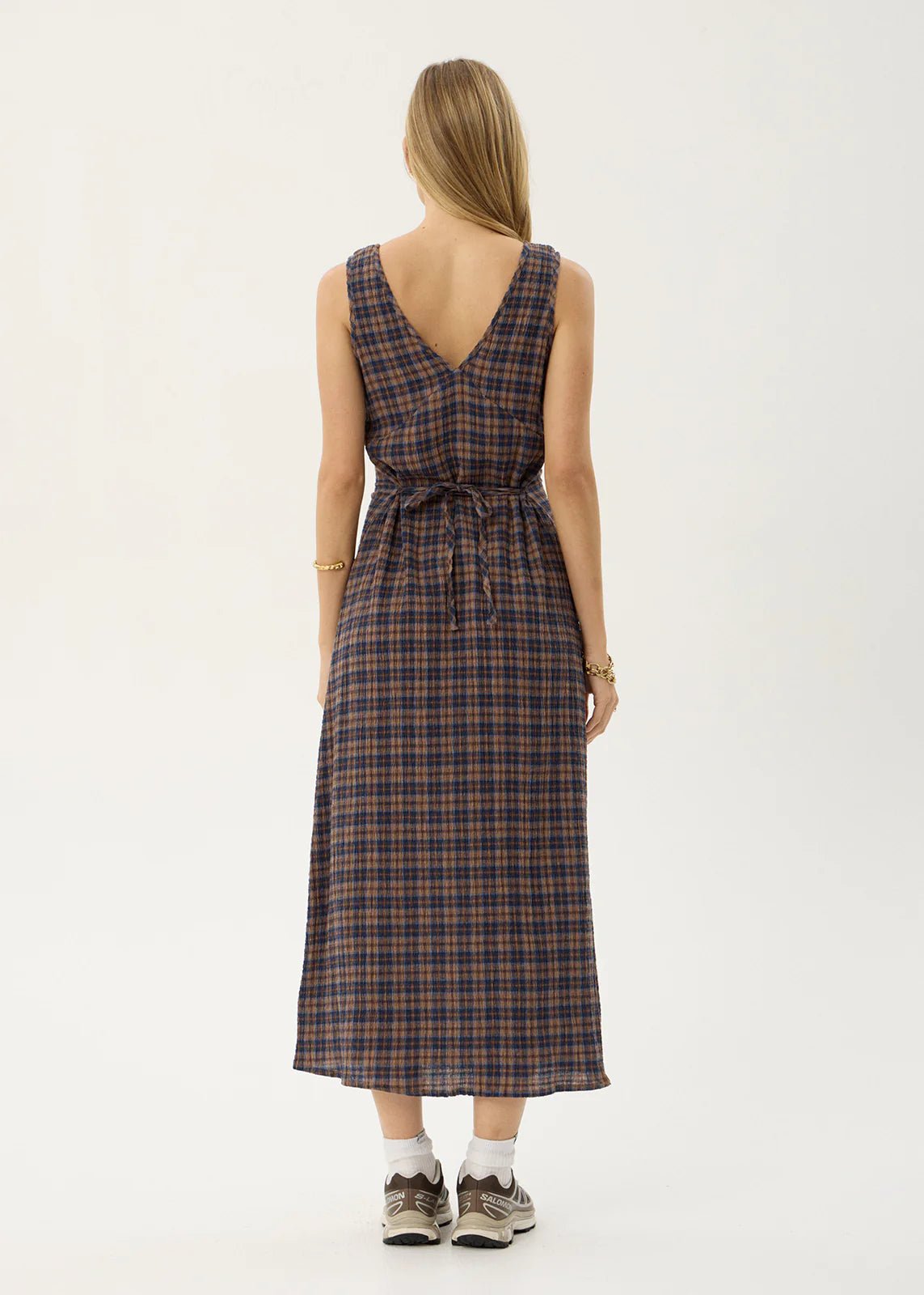 Tully-Seersucker Maxi Dress-Indigo Check - Margaret River Hemp Co