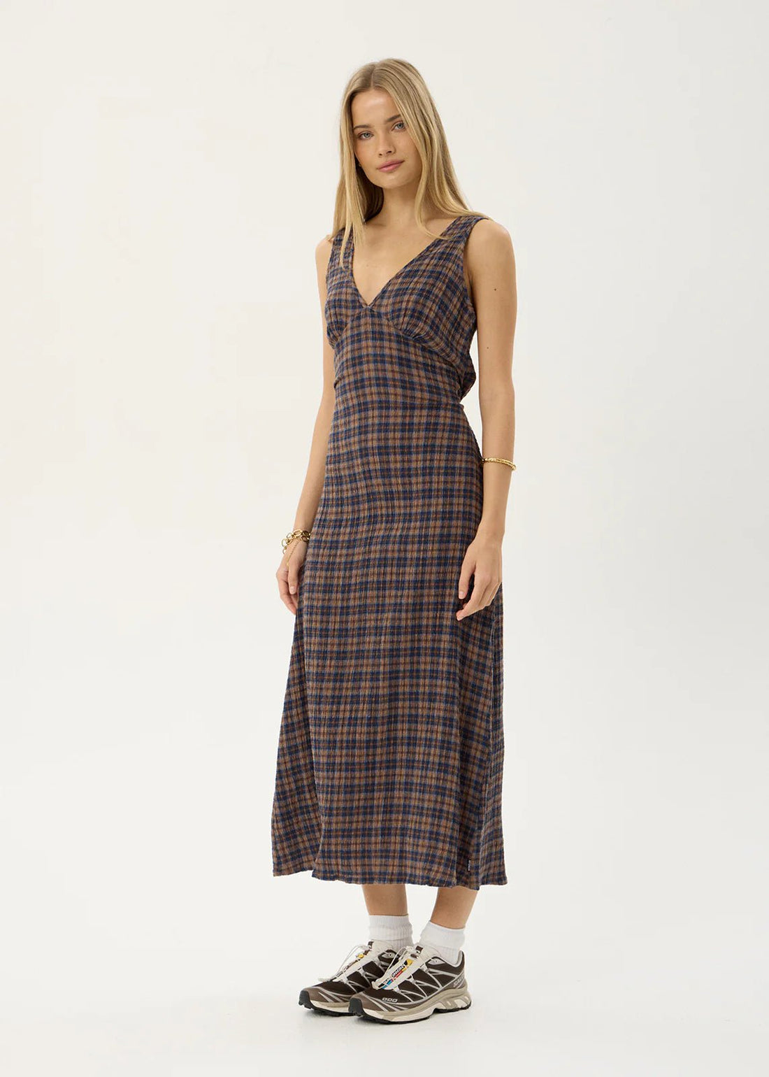 Tully-Seersucker Maxi Dress-Indigo Check - Margaret River Hemp Co