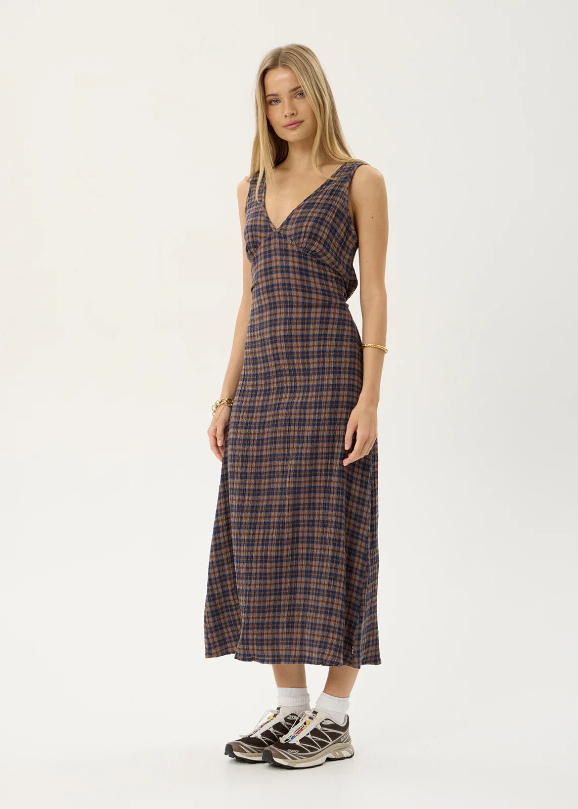 Tully-Seersucker Maxi Dress-Indigo Check - Margaret River Hemp Co