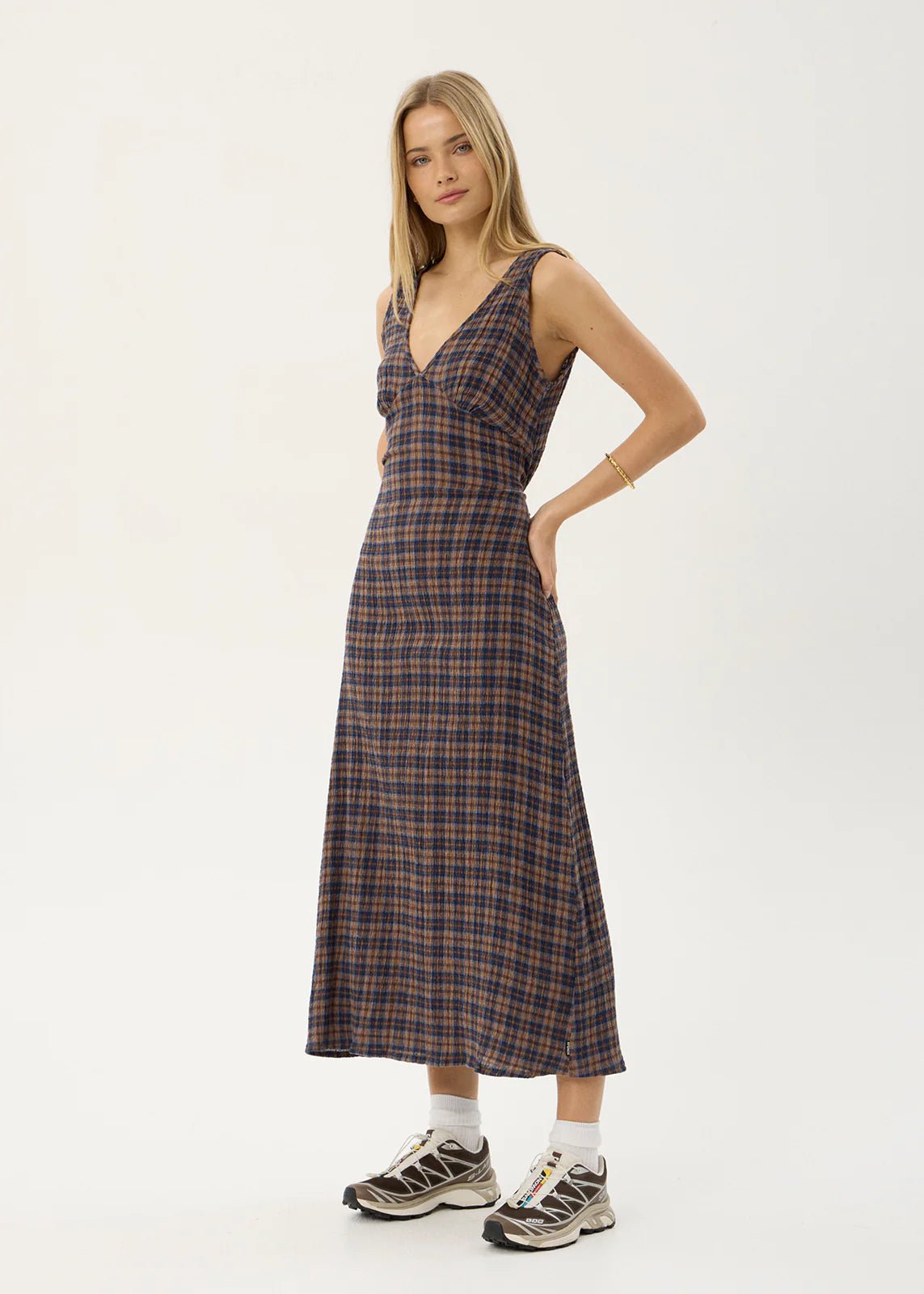 Tully-Seersucker Maxi Dress-Indigo Check - Margaret River Hemp Co