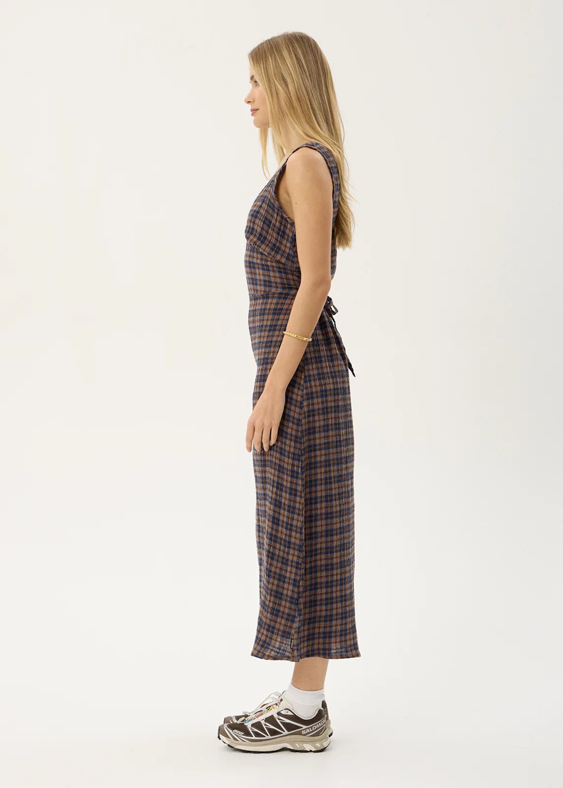 Tully-Seersucker Maxi Dress-Indigo Check - Margaret River Hemp Co