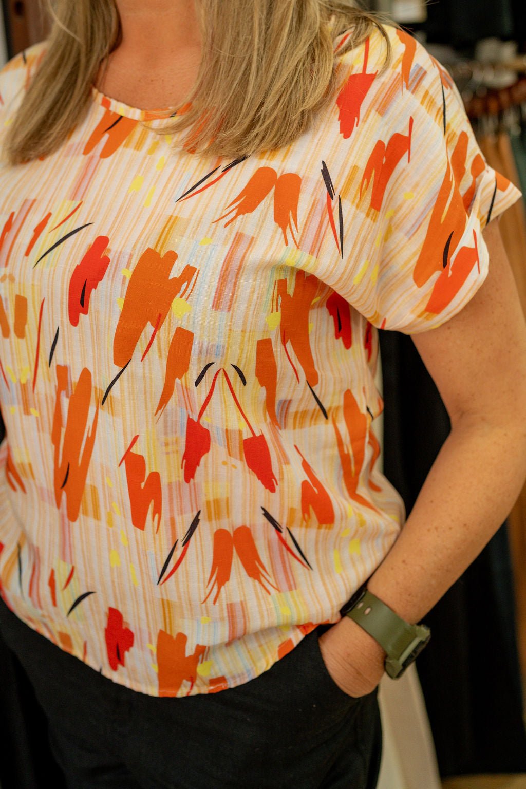 'V' Neck Pattern Shirt - Margaret River Hemp Co